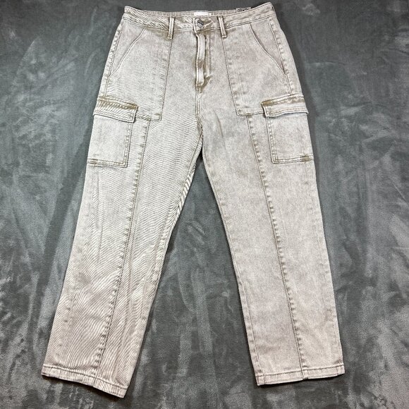 Driftwood Jeans 29 Acid Taupe Beige Cargo Pockets Acid Wash High Rsie - Picture 1 of 13